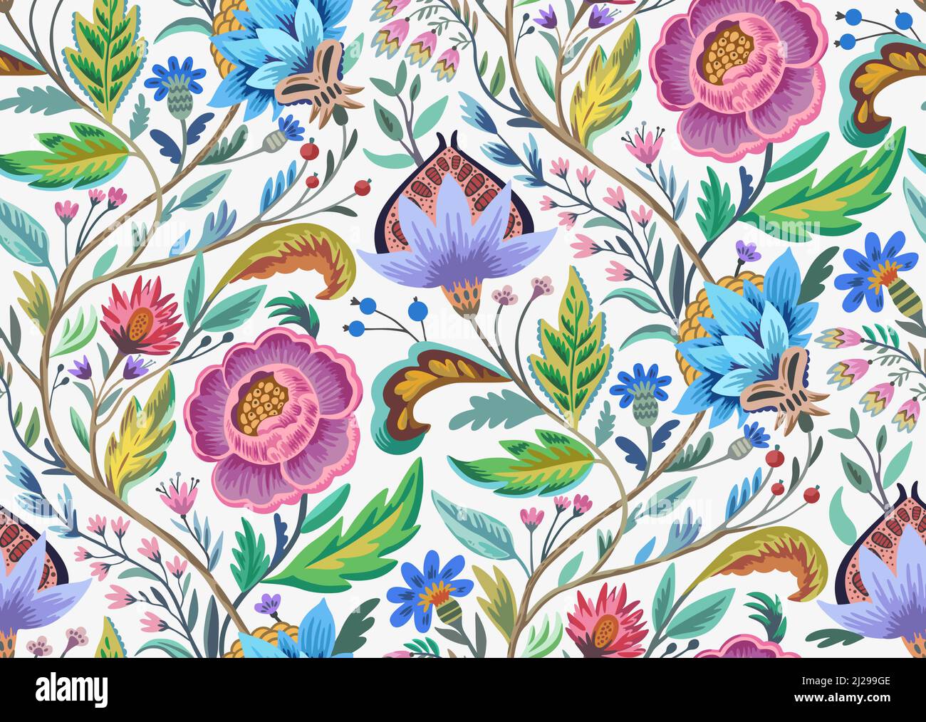 Vintage motivo ornamentale floreale ni stile vittoriano per arredamento, carta da parati, tessuto design. Illustrazione Vettoriale