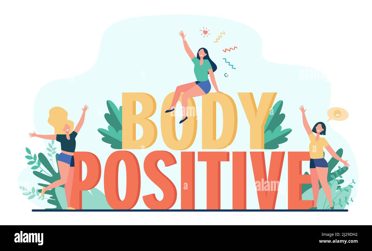 Happy Plus dimensione donne godendo di vita isolato flat vettore illustrazione. Cartoon personaggi femminili di diverso tipo di figura e uno stile di vita sano attivo Illustrazione Vettoriale