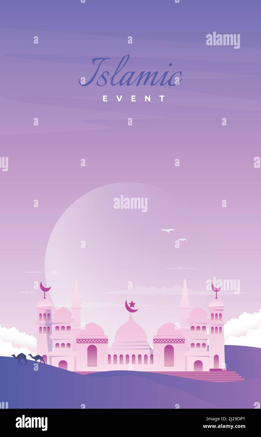Bello evento islamico biglietto di auguri moschea Sky Vector modello di disegno Illustrazione Vettoriale