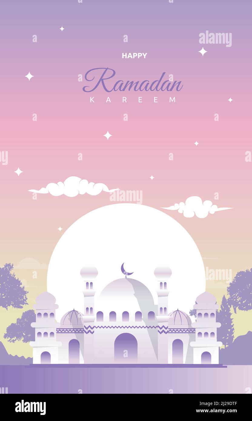 Ramadan Kareem biglietto d'auguri moschea Night Sky Vector Design Template Illustrazione Vettoriale