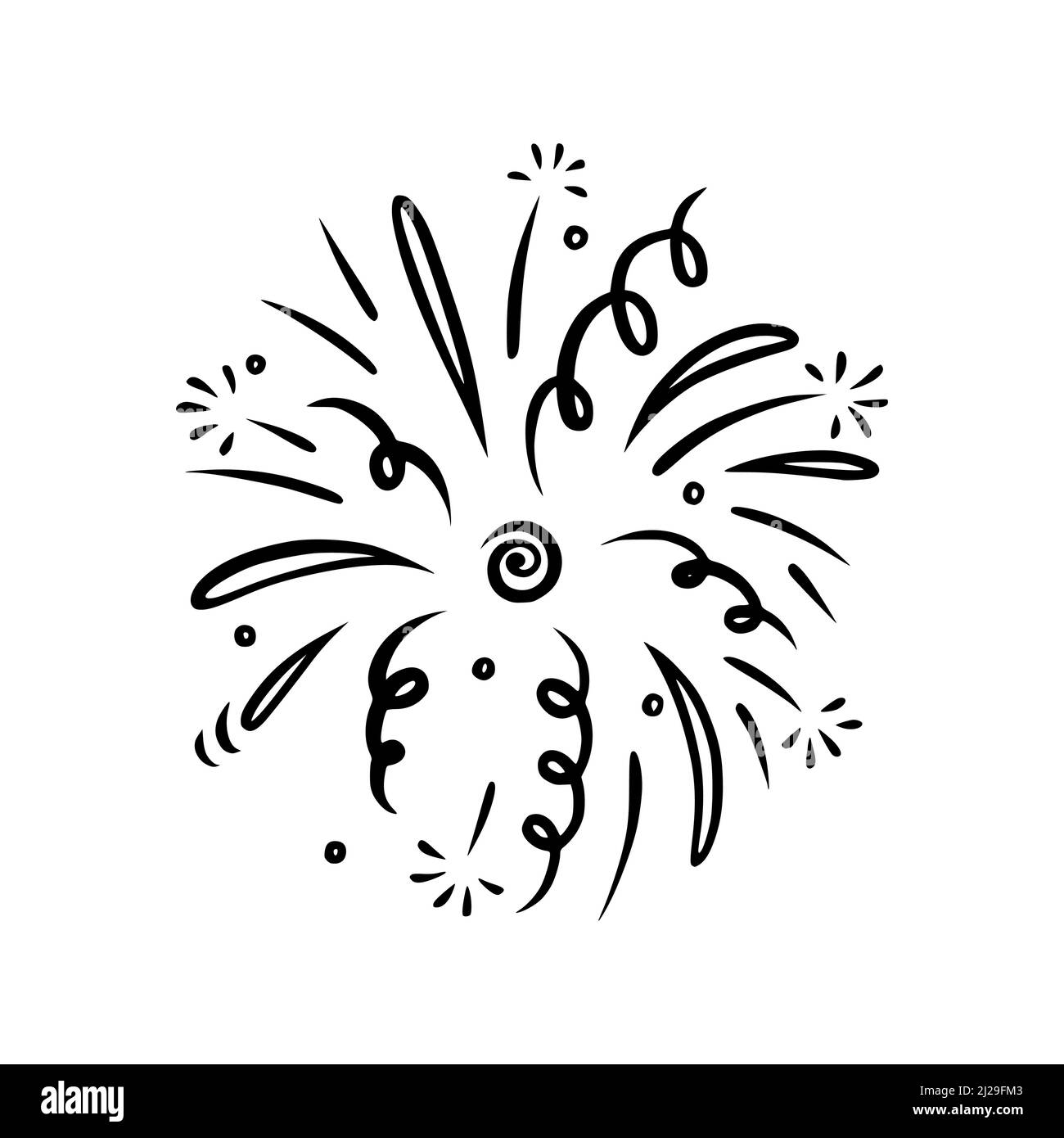 Fuochi d'artificio per il carnevale di Doodle. Lucenti presenze per feste e celebrazioni. Illustrazione vettoriale isolata su sfondo bianco Illustrazione Vettoriale