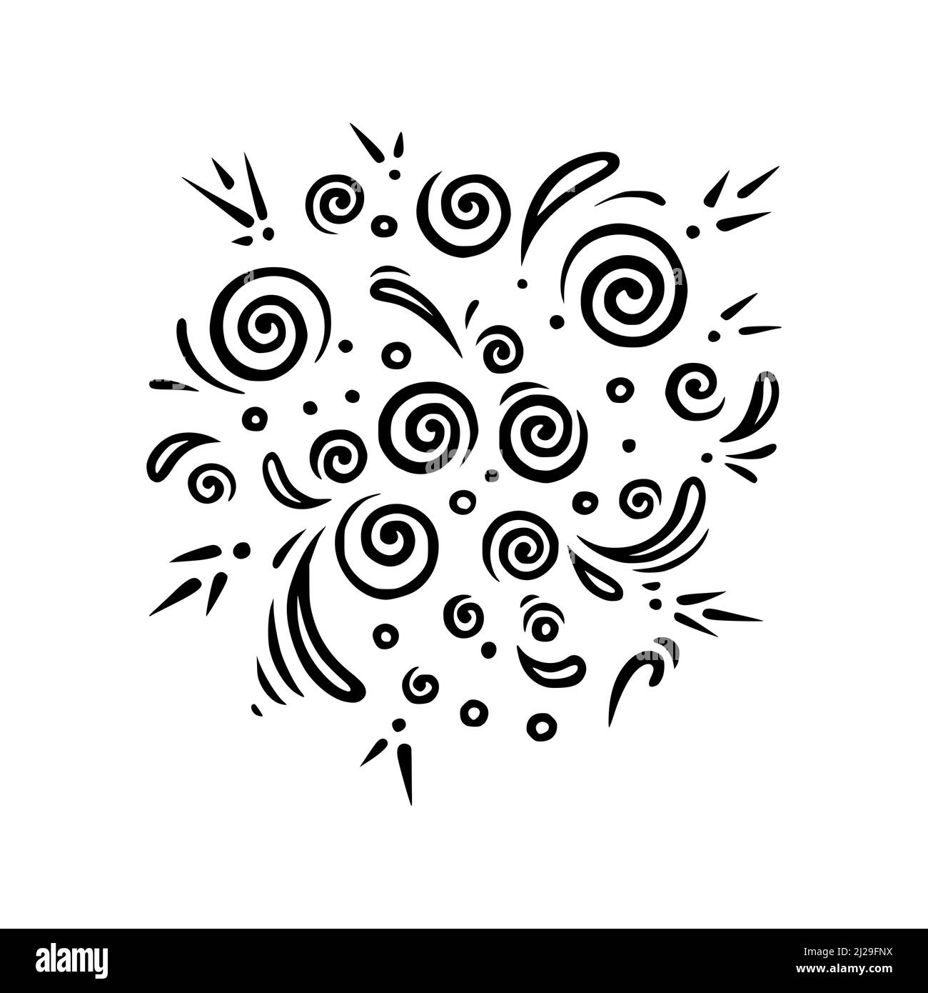 Fuochi d'artificio per il carnevale di Doodle. Lucenti presenze per feste e celebrazioni. Illustrazione vettoriale isolata su sfondo bianco Illustrazione Vettoriale