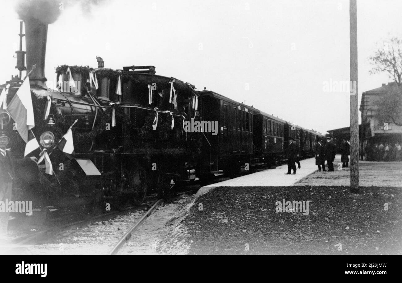 Apertura della linea ferroviaria Rosenheim, Frasdorfd, 1914, Rosenheim, fotografia storica, Baviera superiore, Baviera, Germania Foto Stock