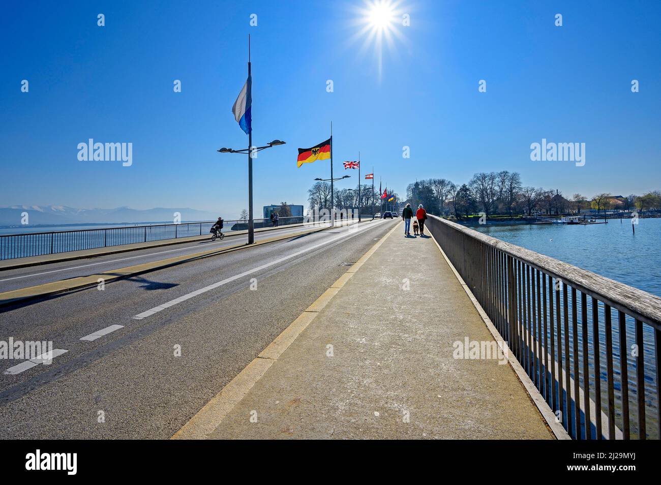 Il ponte per l'isola, Lindau, Swabia, Baviera, Germania Foto Stock