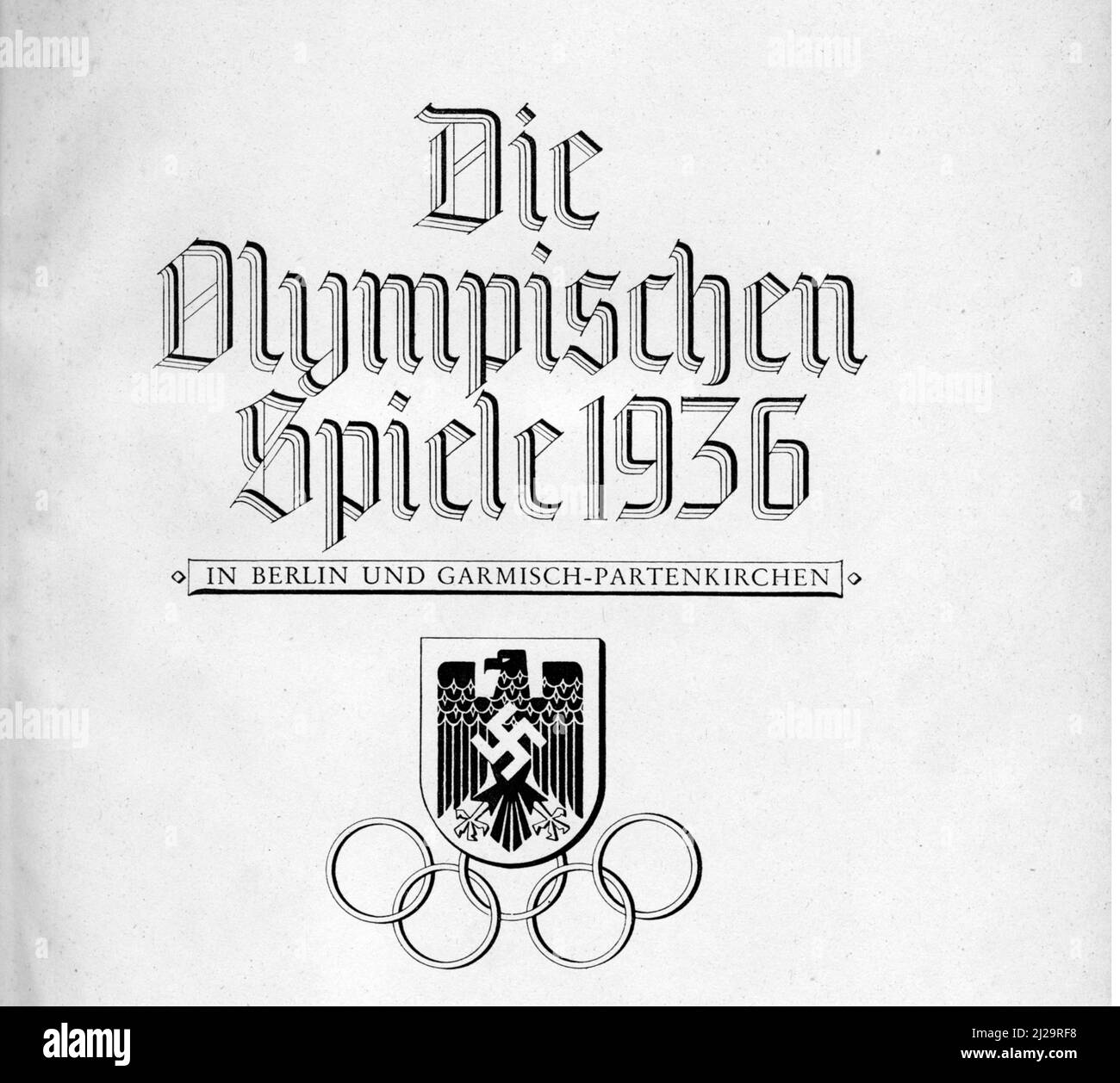I Giochi Olimpici del 1936, lettere ed emblema, l'aquila Reich con la svastika Foto Stock