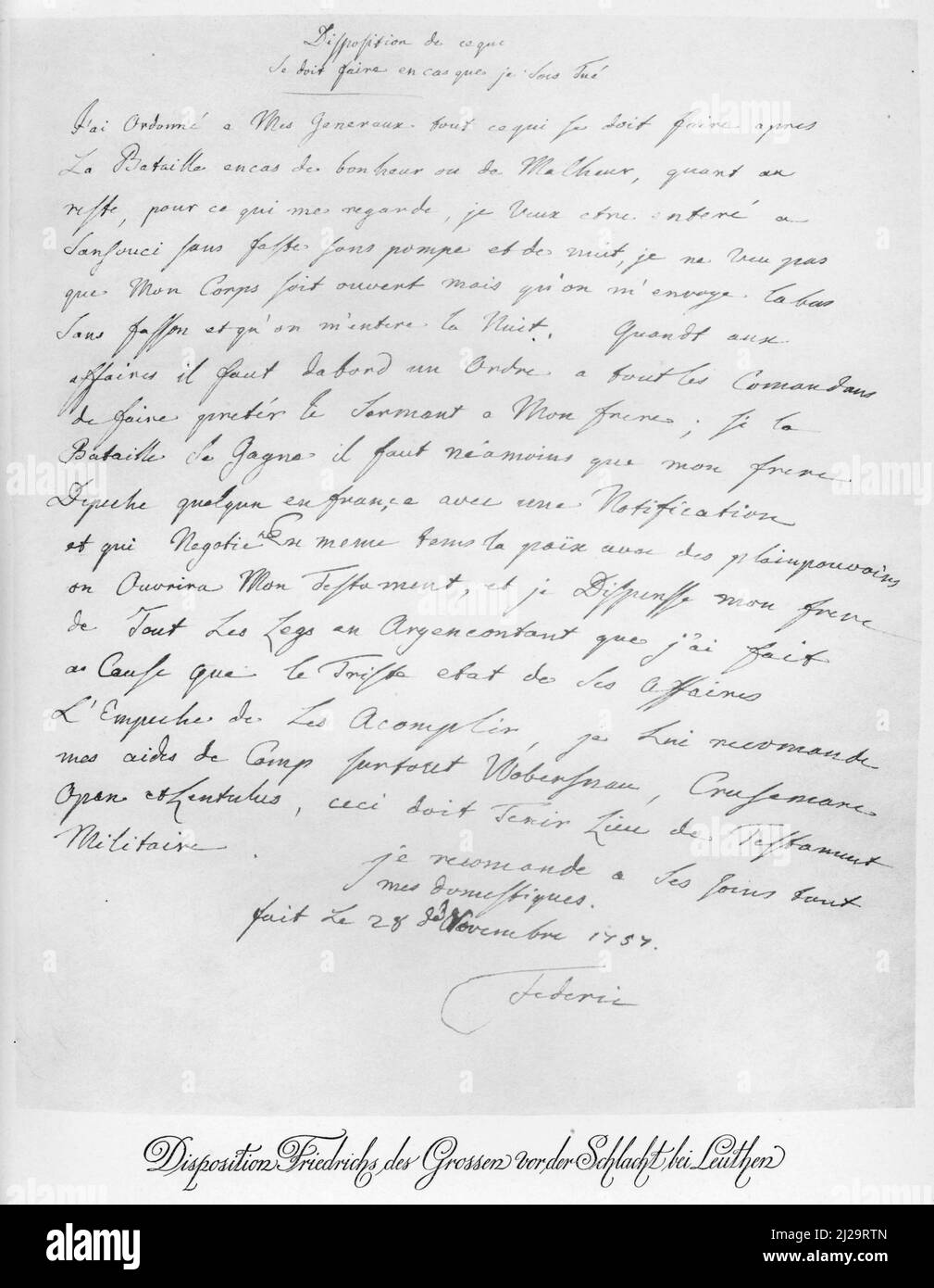 Disposizione di Federico il Grande di fronte alla Battaglia di Leuthen Foto Stock