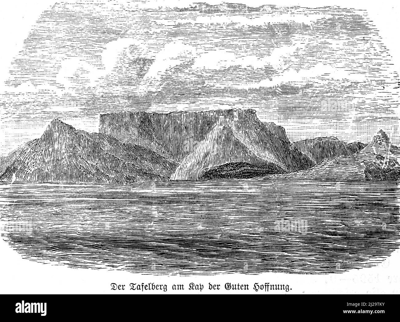 Table Mountain, Capo di buona speranza, oceano, paesaggio, illustrazione storica 1885, Sudafrica Foto Stock
