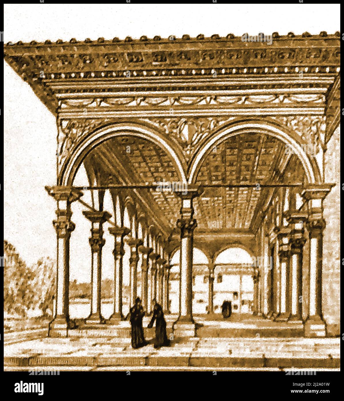 Un'immagine inglese del 19thC di un portico architettonico nel portico di Santa Maria delle grazie, vicino ad Arezzo. Foto Stock