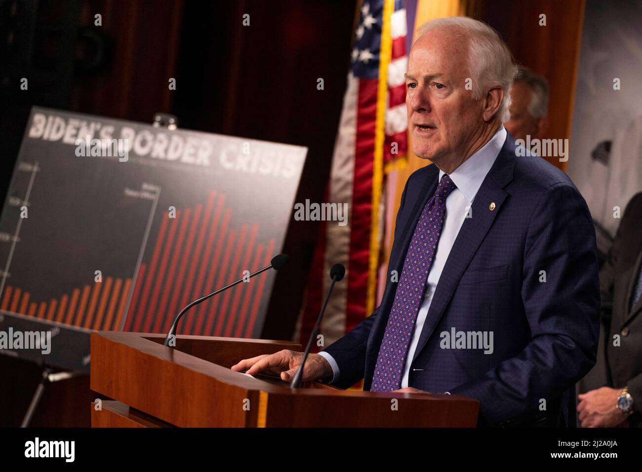 Il senatore degli Stati Uniti John Cornyn (repubblicano del Texas) parla a una conferenza stampa della GOP sullo stato del confine meridionale degli Stati Uniti nel Capitol Building il 30 marzo 2022, Washington, DC, USA. Foto di Aaron Schwartz/CNP/ABACAPRESS.COM Foto Stock
