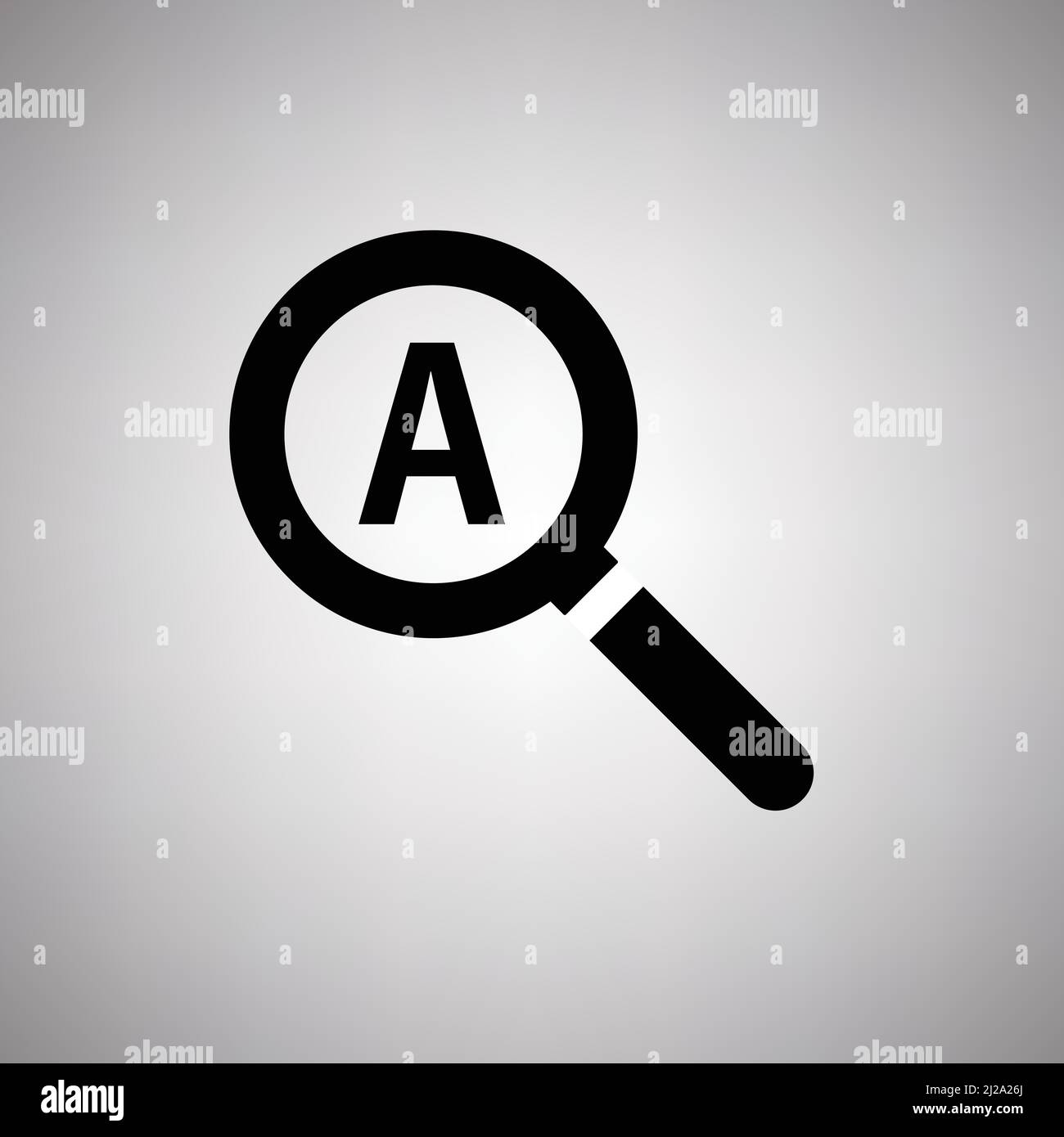 La A dell'alfabeto e una lente d'ingrandimento. Vettore modificabile. Illustrazione Vettoriale