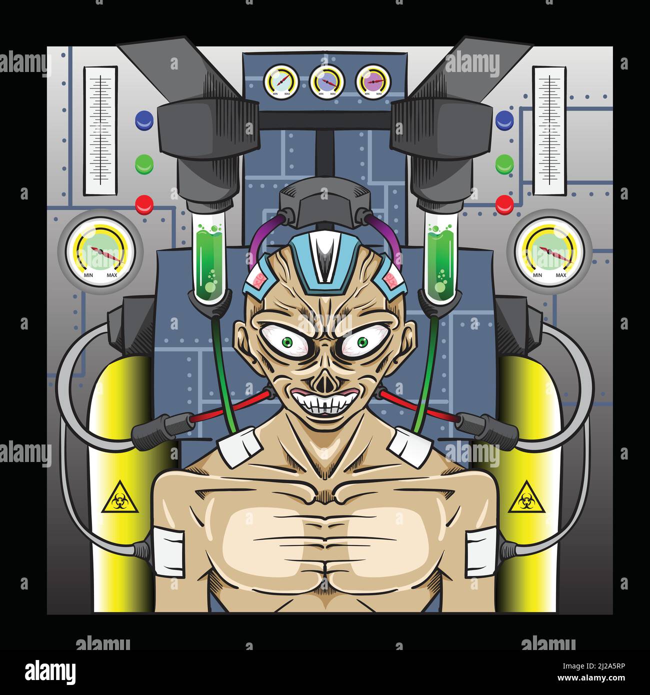 MAD Scientist laboratorio esperimento in illustrazione vettoriale cartoonstyle Illustrazione Vettoriale