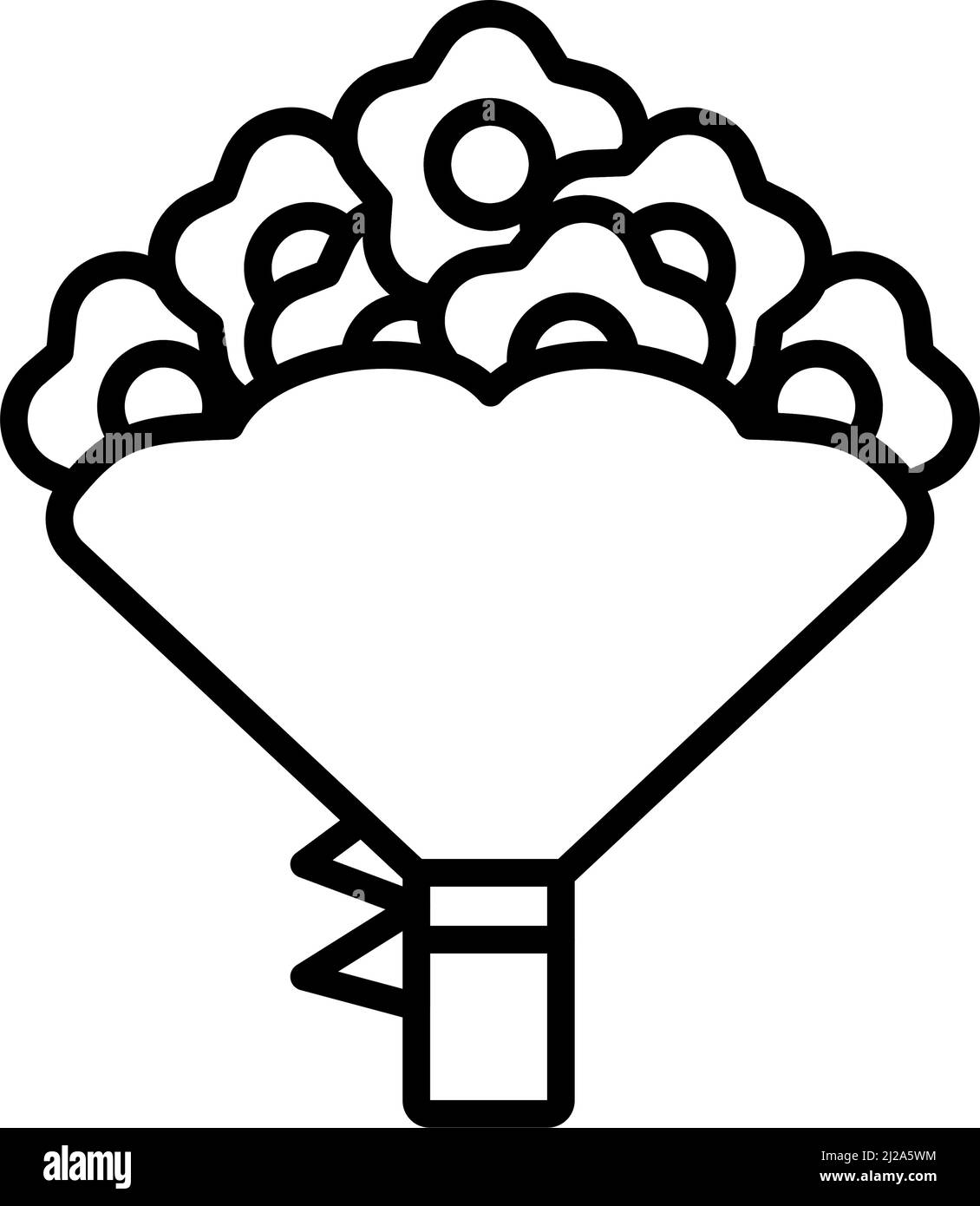 Tulipani Bouquet icona con Bow legato. Design di contorni in grassetto con larghezza traccia modificabile. Illustrazione vettoriale. Illustrazione Vettoriale