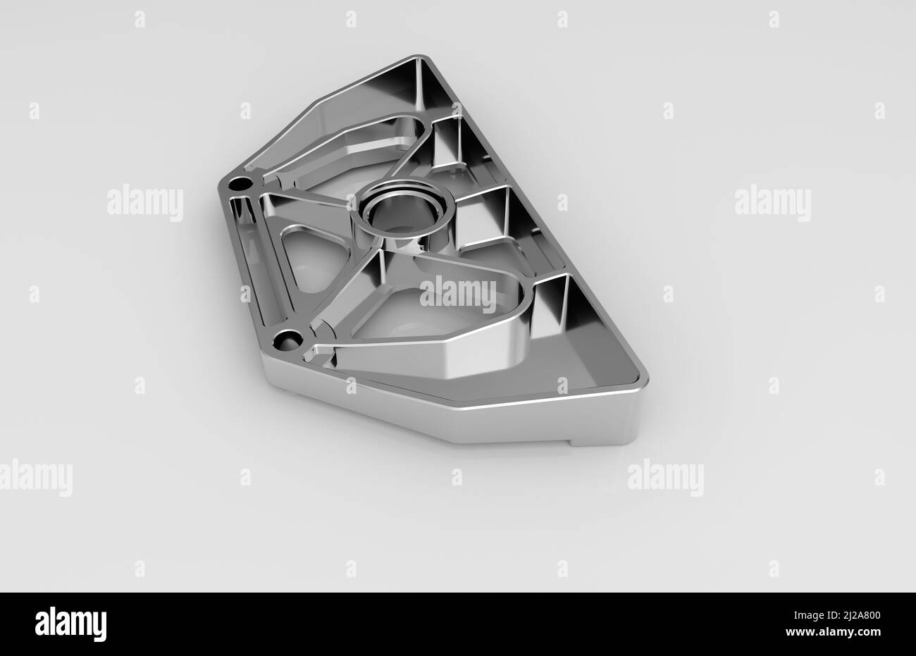 Parti metalliche su sfondo grigio chiaro, rendering 3D. Foto Stock