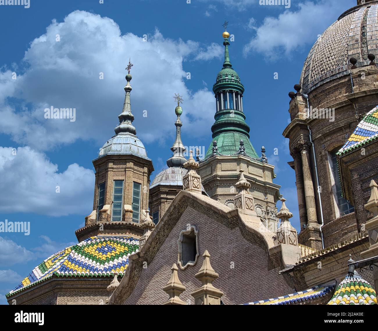 Dettagli architettonici della famosa Basilica di Nuestra Señora del Pilar, (Basilica Cattedrale di nostra Signora del pilastro) Saragozza, Spagna, Aragona Foto Stock