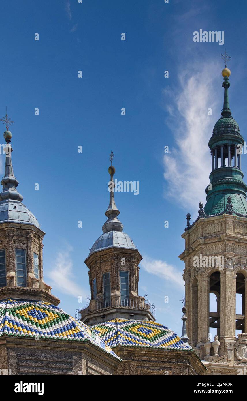 Dettagli architettonici della famosa Basilica di Nuestra Señora del Pilar, (Basilica Cattedrale di nostra Signora del pilastro) Saragozza, Spagna, Aragona Foto Stock