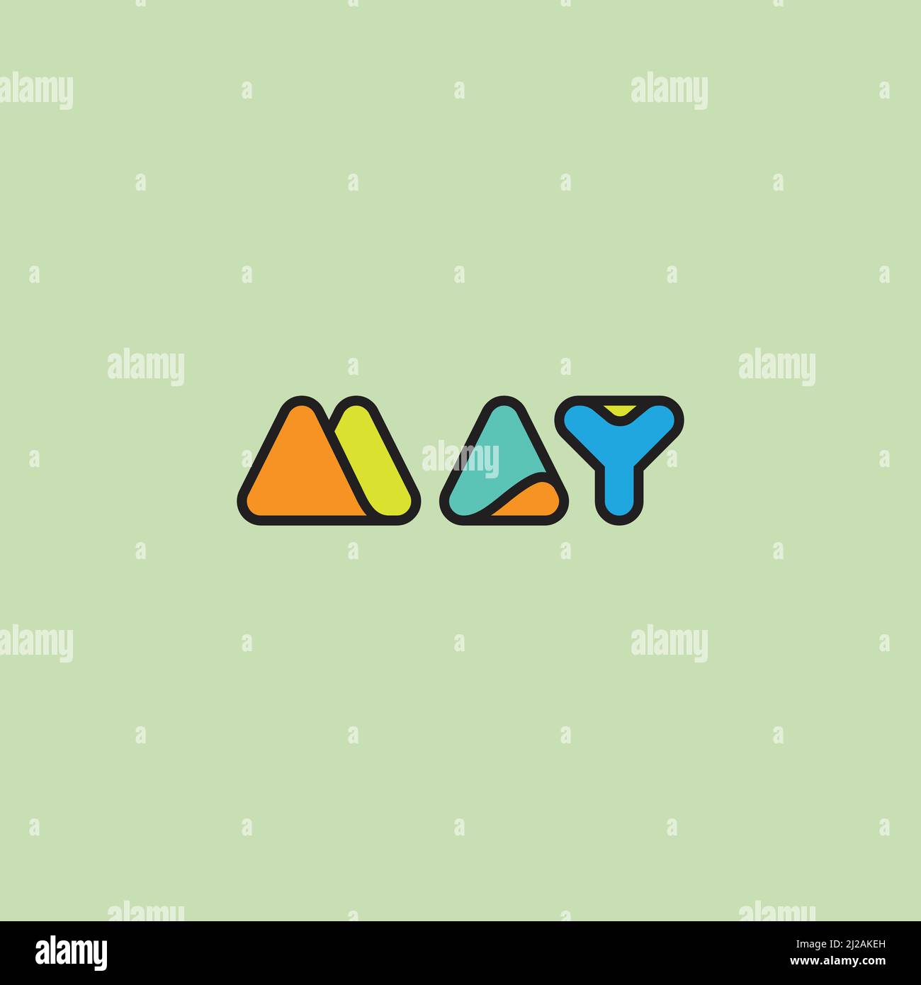 Nome del mese di maggio. Illustrazione vettoriale per poster, cartellino, calendario, logo mensile, diario puntato, organizzatore mensile. Concetto maggio pubblicità Illustrazione Vettoriale