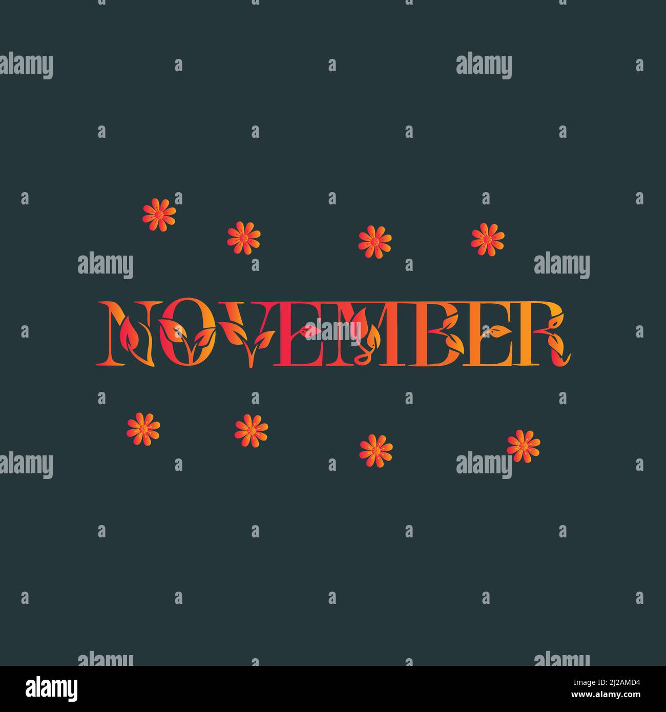 Nome del mese di novembre. Illustrazione vettoriale per poster, cartellino, calendario, logo mensile, diario puntato, organizzatore mensile. Concetto di pubblicità di novembre Illustrazione Vettoriale