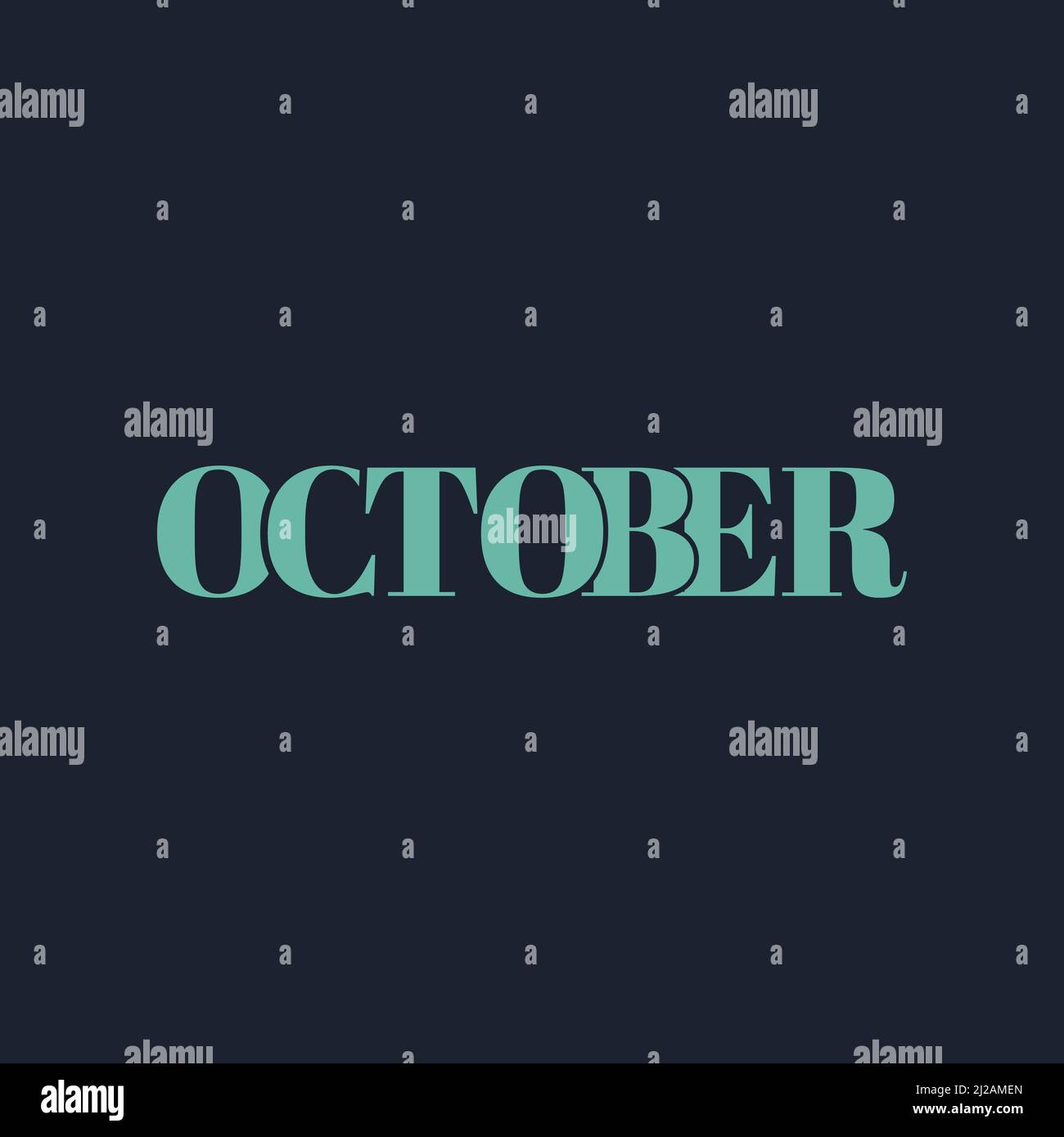 Nome del mese di ottobre. Illustrazione vettoriale per poster, cartellino, calendario, logo mensile, diario puntato, organizzatore mensile. Concetto di ottobre pubblicità Illustrazione Vettoriale