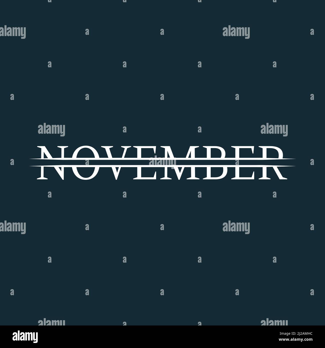 Nome del mese di novembre. Illustrazione vettoriale per poster, cartellino, calendario, logo mensile, diario puntato, organizzatore mensile. Concetto di pubblicità di novembre Illustrazione Vettoriale