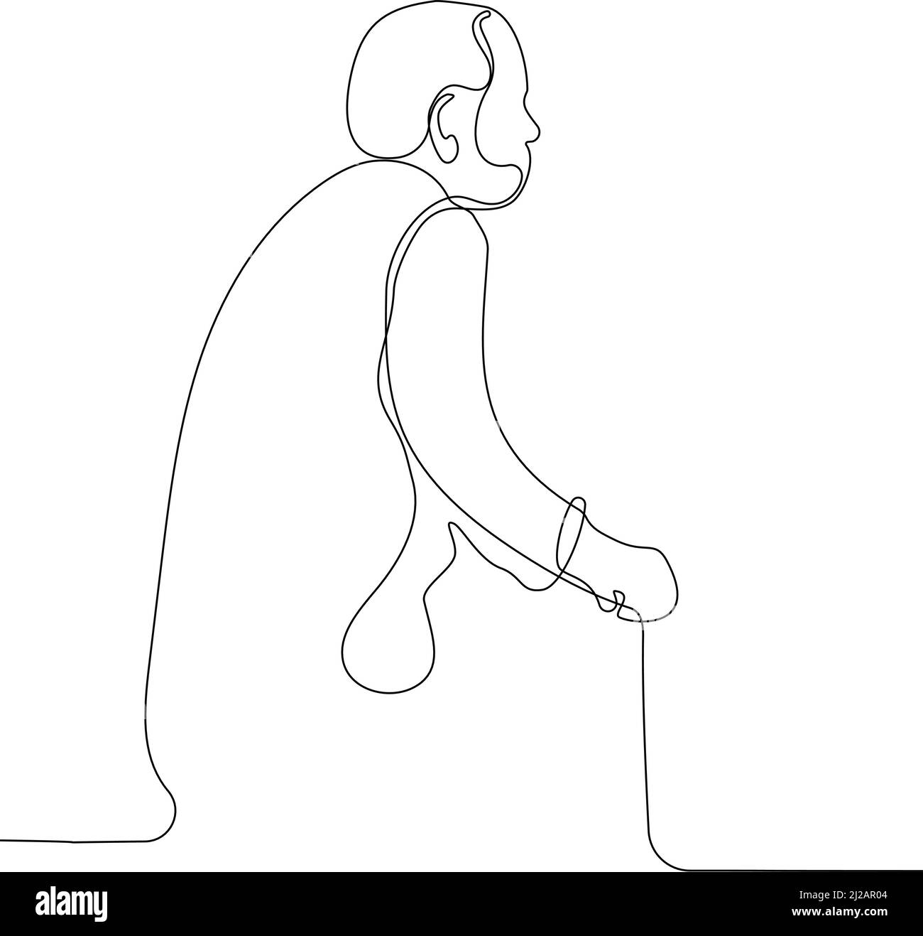 Ritratto a tutta lunghezza di un uomo anziano con una canna Illustrazione Vettoriale