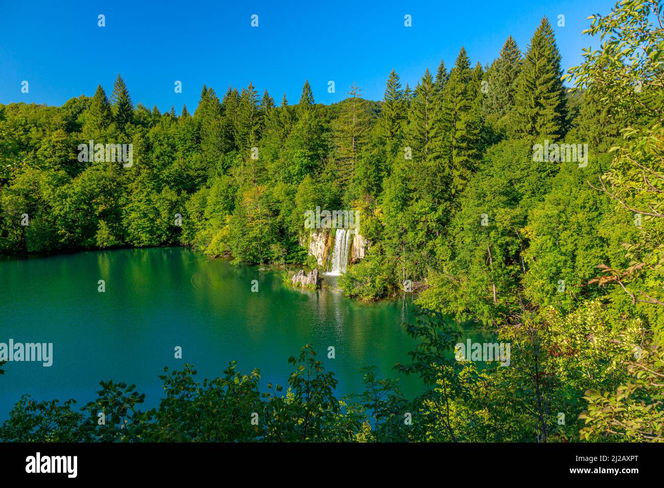 Lago di Proscansko o Proscansko Jezero punto di vista del Parco Nazionale dei Laghi di Plitvice Croazia: Un parco naturale forestale con laghi e cascate a Lika Foto Stock