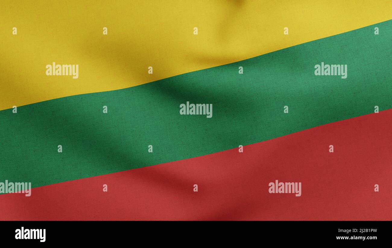 Bandiera nazionale della Lituania che sventola 3D Render, Lietuvos seliava bandiera lituana, Repubblica di Lituania bandiera tessile Foto Stock