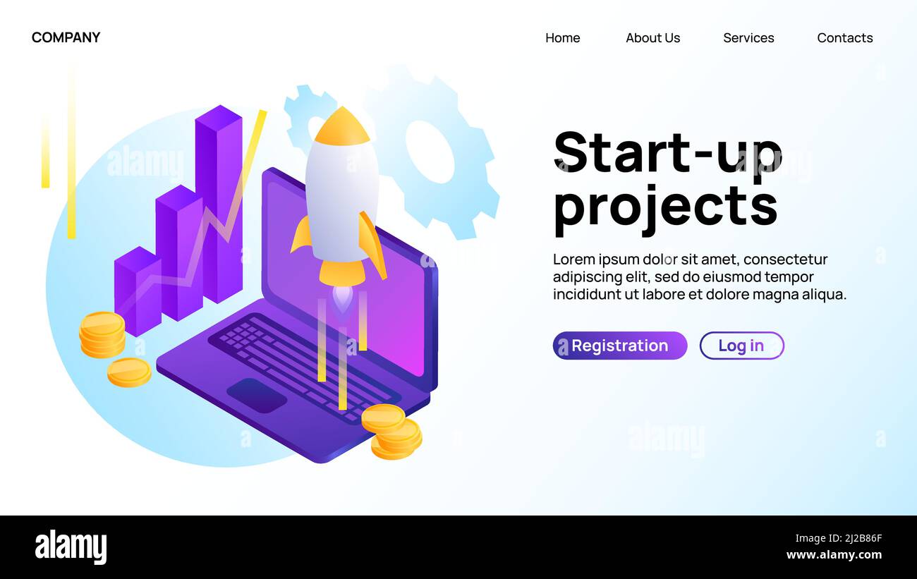 Banner dei progetti di avvio. Pagina del sito Web di destinazione. Illustrazione vettoriale Illustrazione Vettoriale