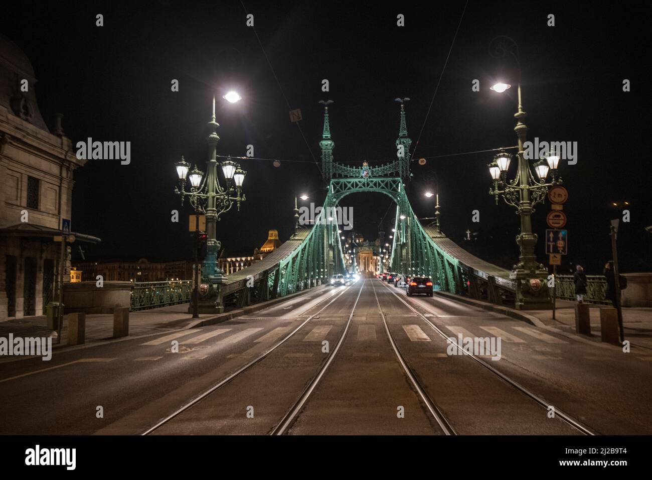 Liberty Bridge di notte, Budapest, Ungheria Foto Stock