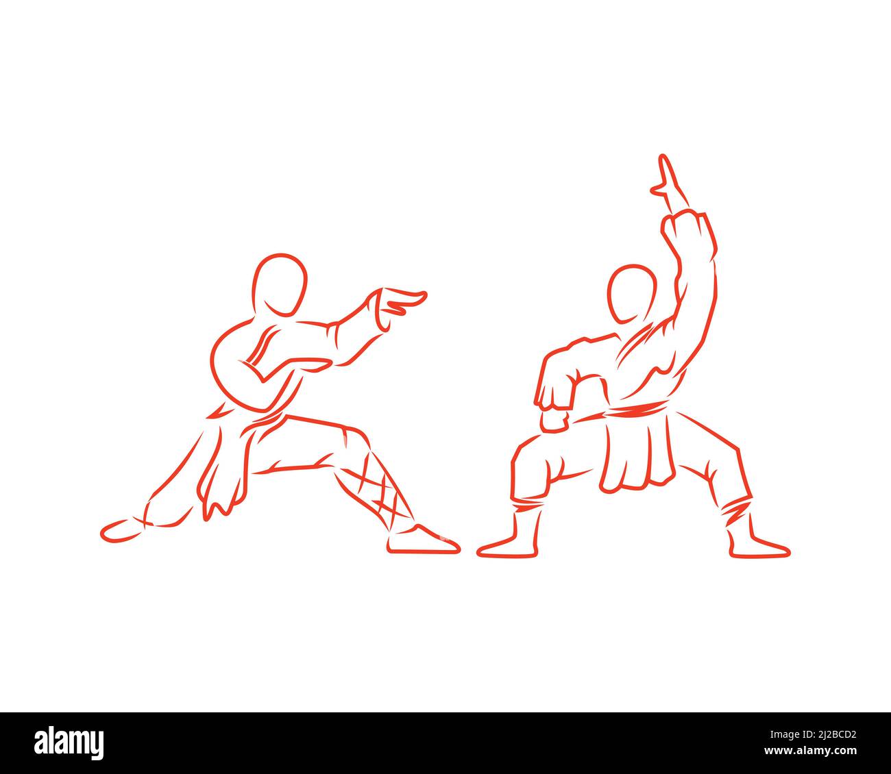 Due Kungfu Fighters Silhouette Illustrazione Vettoriale