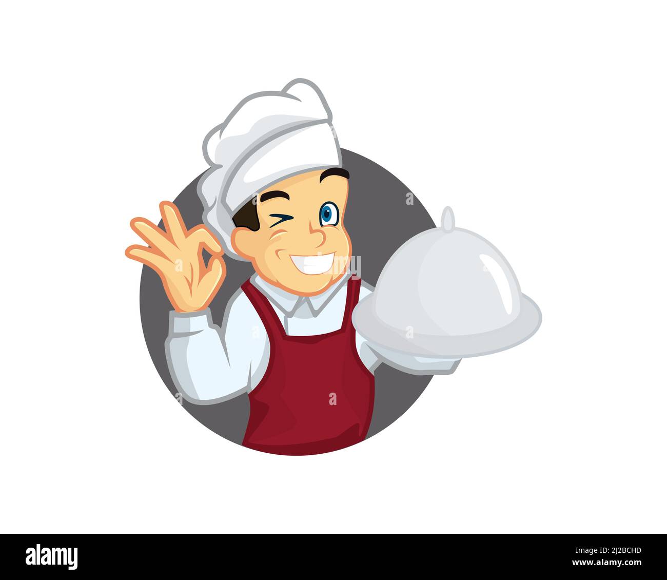 Lo Chef Cartoon sorridente serve con ansia e dà consigli Illustrazione Vettoriale