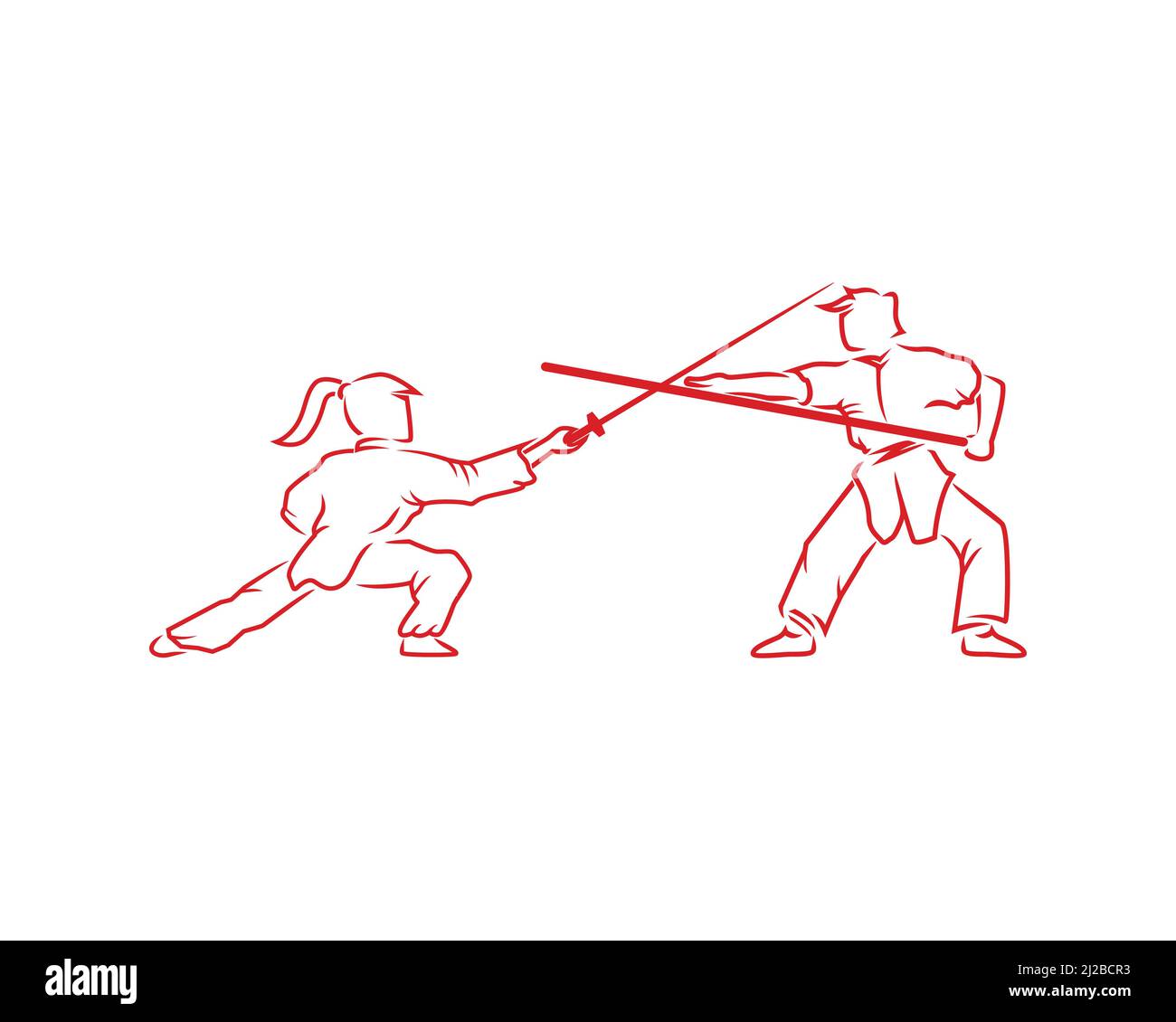Due Wushu Fighters Silhouette Illustrazione Vettoriale