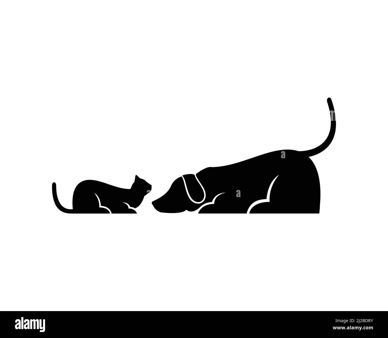 Cane e gatto seduti insieme Illustrazione Vettoriale