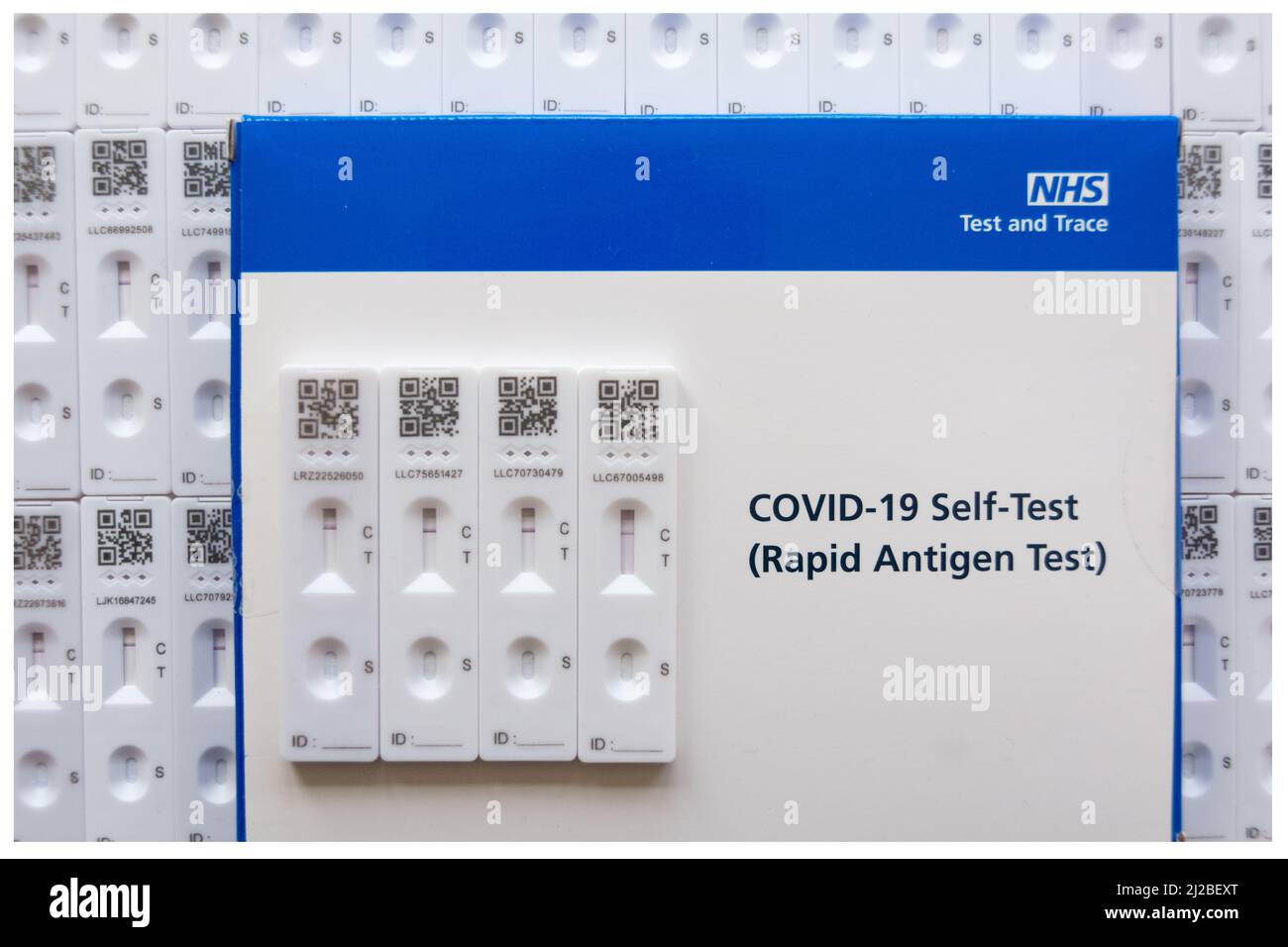 Kit per test NHS e test automatico del flusso laterale del tracciato Covid Foto Stock