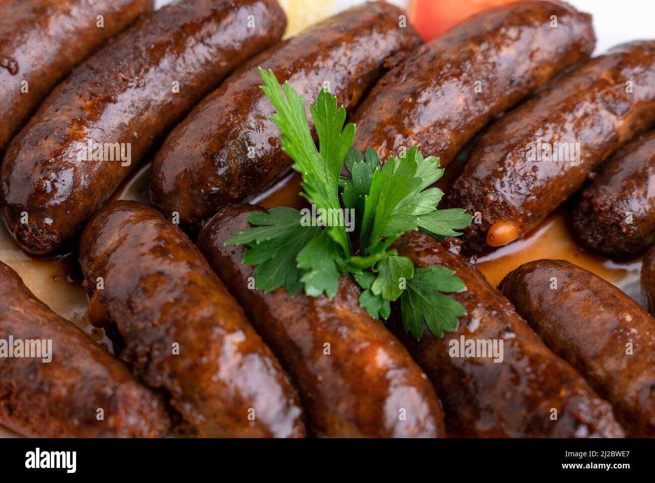 Primo piano libanese food beef makanek Foto Stock