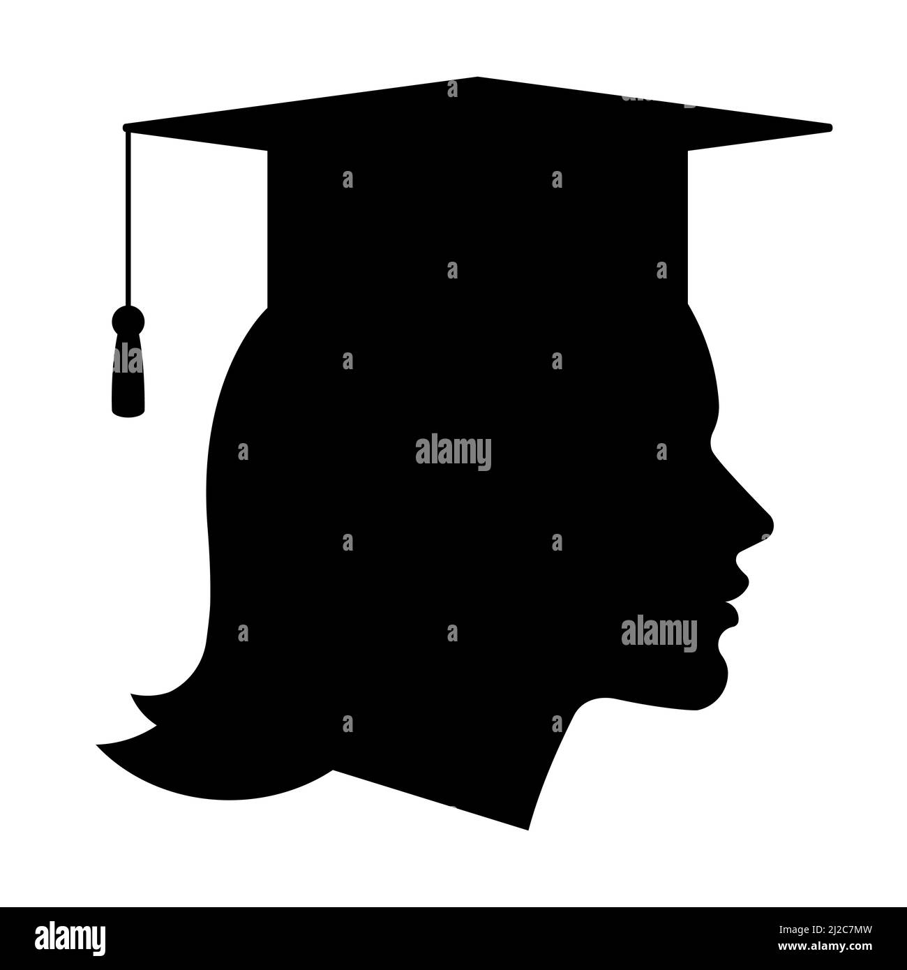 Studente laureato - silhouette di donna in berretto di laurea. Il concetto di laurea da università, scuola o istituzione educativa. Testa femmina, s Illustrazione Vettoriale