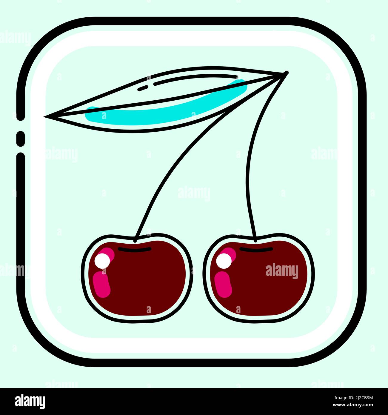 Due ciliegie, icona minimalista. Immagini di frutta e bacche, stile piatto Illustrazione Vettoriale