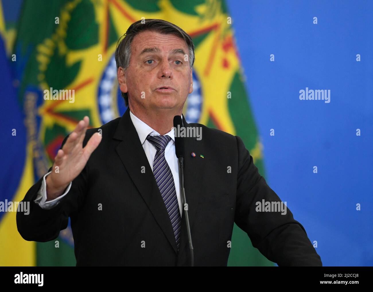 Brasilia, Brasile. 31st Mar 2022. DF - Brasilia - 03/31/2022 - BRASILIA, INSEDIAMENTO E CONGEDO DEI MINISTRI DI STATO - il Presidente della Repubblica, Jair Bolsonaro, nella solennità di inaugurazione e congedo dei Ministri di Stato di giovedì 31 marzo. Foto: Mateus Bonomi/AGIF Credit: AGIF/Alamy Live News Foto Stock