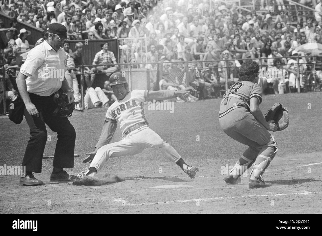 Baseball: Olanda contro Corea del Sud 0-2, vincitore gestito da Jan Bok Kim ca. Luglio 4, 1976 Foto Stock