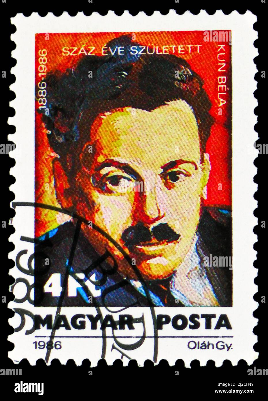 MOSCA, RUSSIA - 13 MARZO 2022: Francobollo stampato in Ungheria mostra 100th anniversario di nascita di Bela Kun (1886-1939), serie di personalità, circa 19 Foto Stock