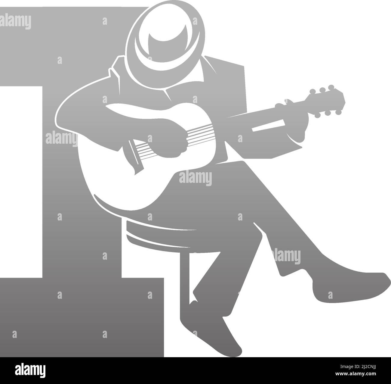 Silhouette di persona che suona la chitarra accanto alla lettera i vettore di illustrazione Illustrazione Vettoriale