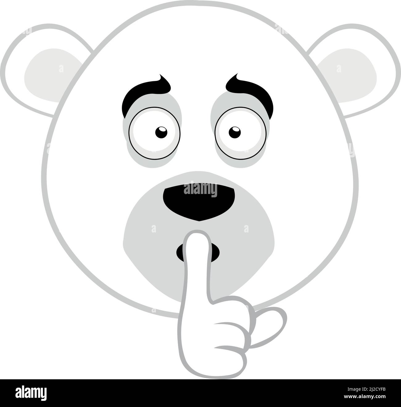 Illustrazione vettoriale del volto di un orso polare cartoon che chiede il silenzio con il dito indice della mano Illustrazione Vettoriale