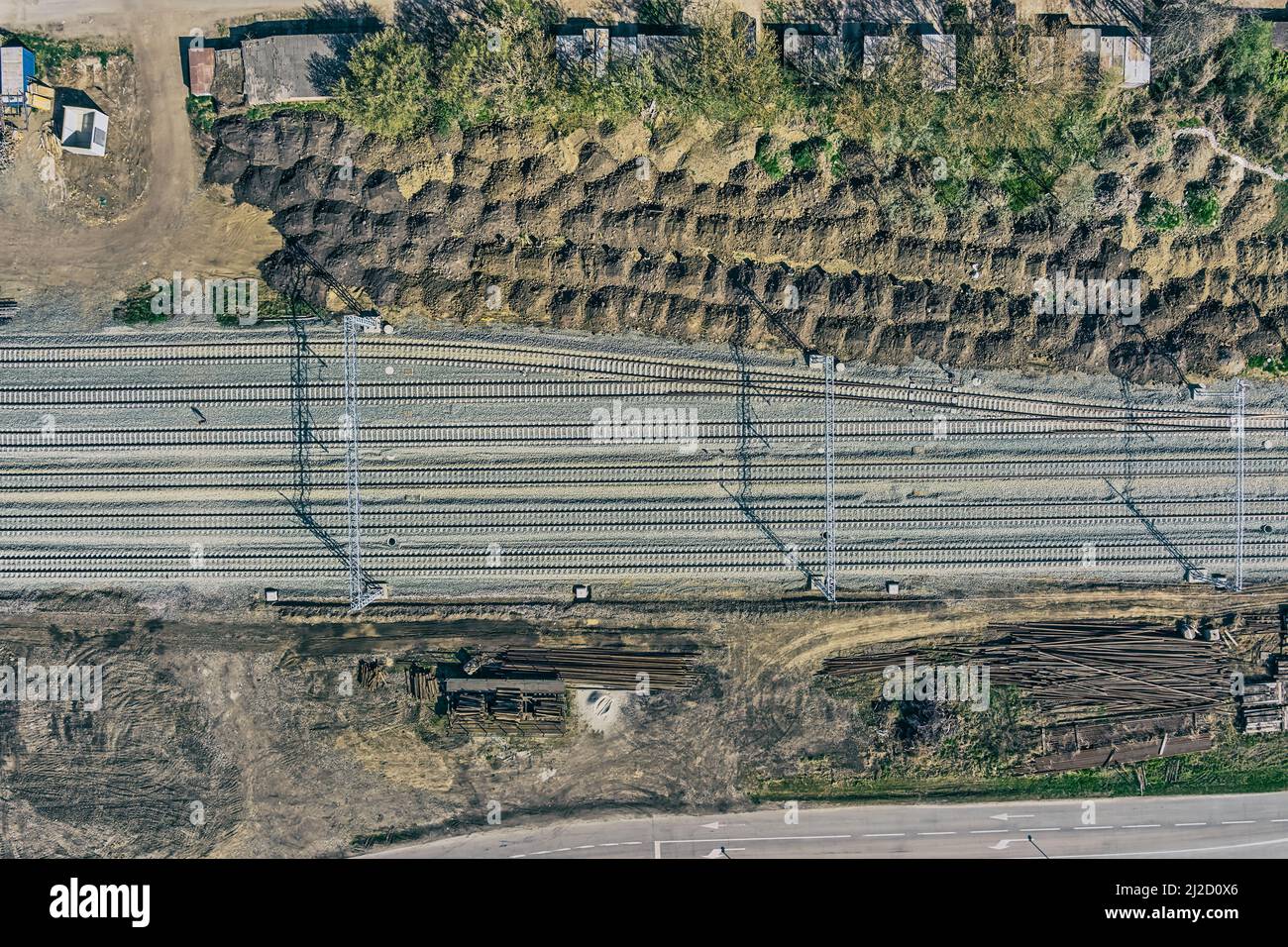 Costruzione di una nuova ferrovia a Vukovar Croazia vista aerea Foto Stock