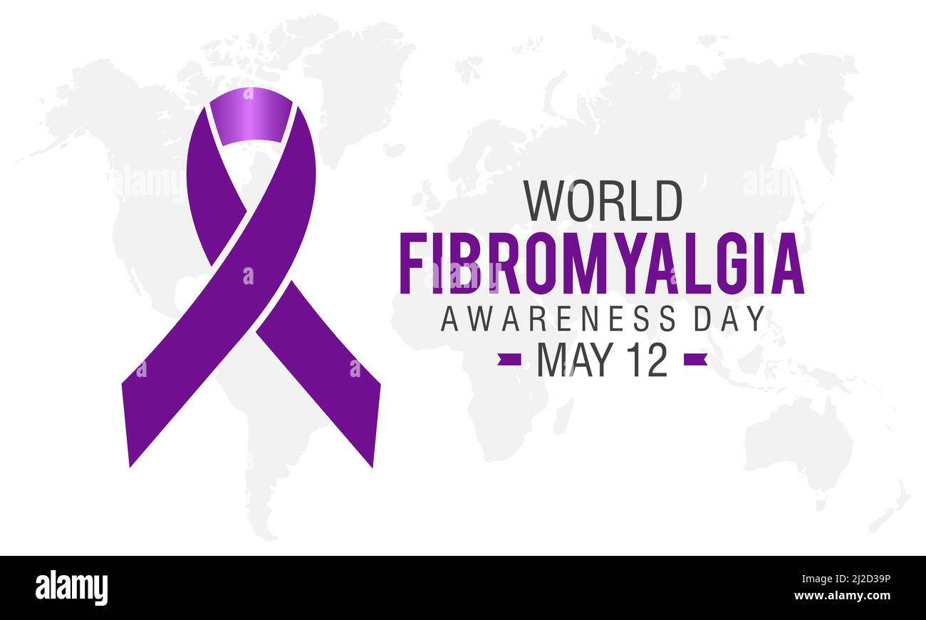 Consapevolezza mondiale della fibromialgia. Maggio 12 richiama l'attenzione sul concetto di fibromialgia per banner, poster, carte e background design. Illustrazione Vettoriale