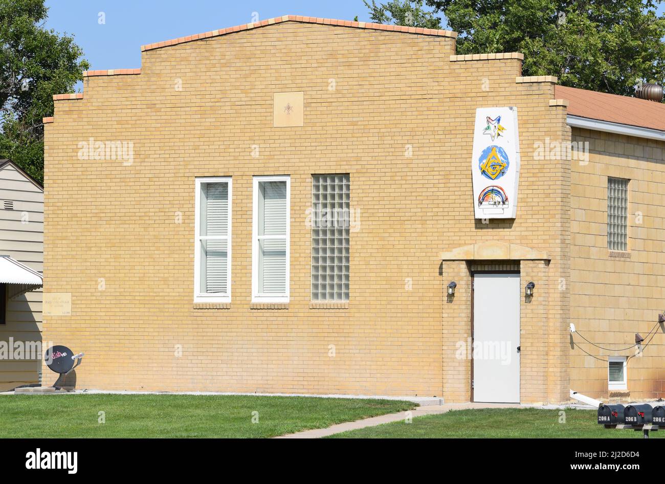 Masonic Lodge edificio a Haxtun Colorado - Agosto 2021 Foto Stock