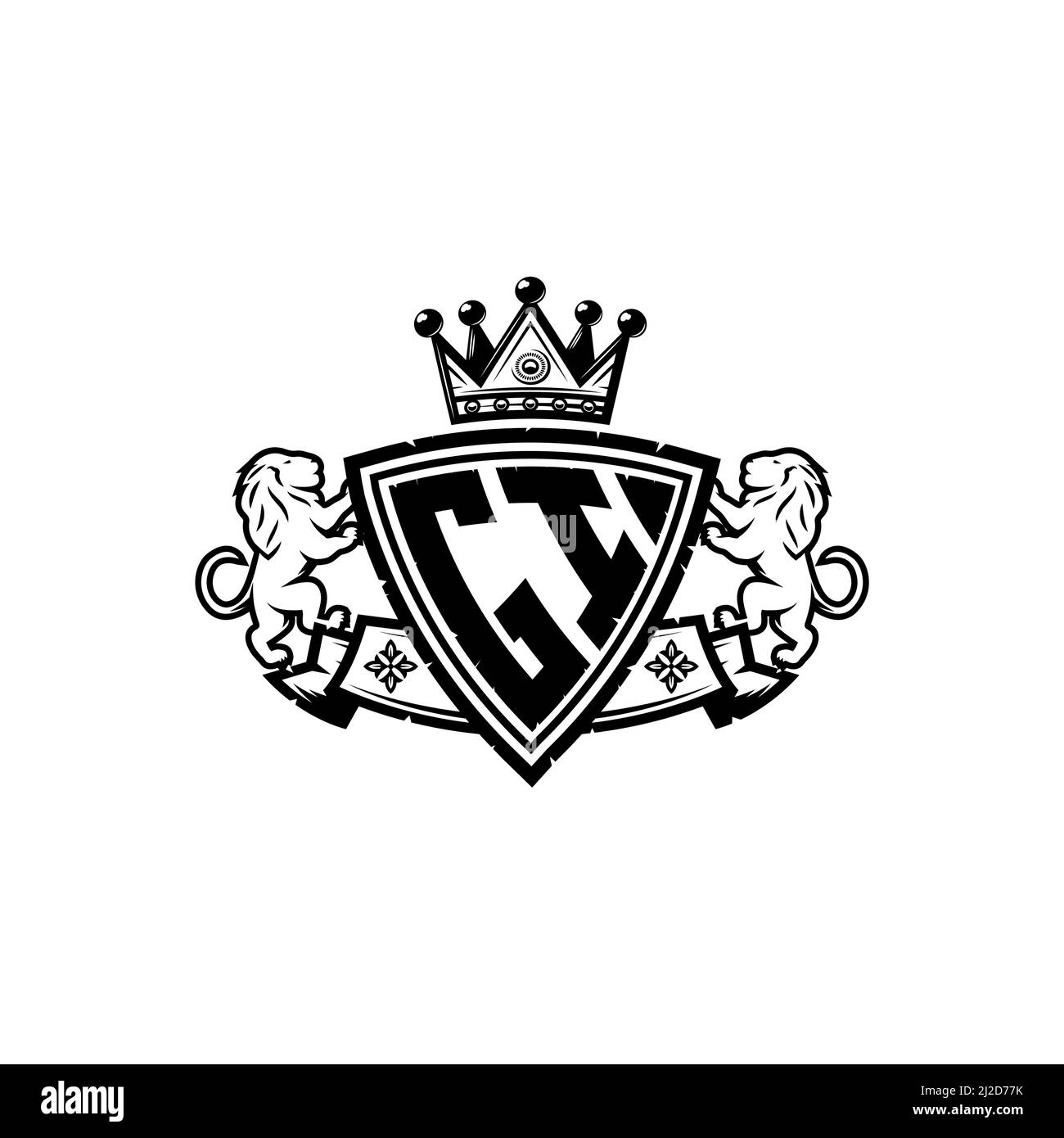 Lettera del logo del monogramma GI con semplice design a corona. Lussuoso monogramma, logo di lusso leone, Illustrazione Vettoriale