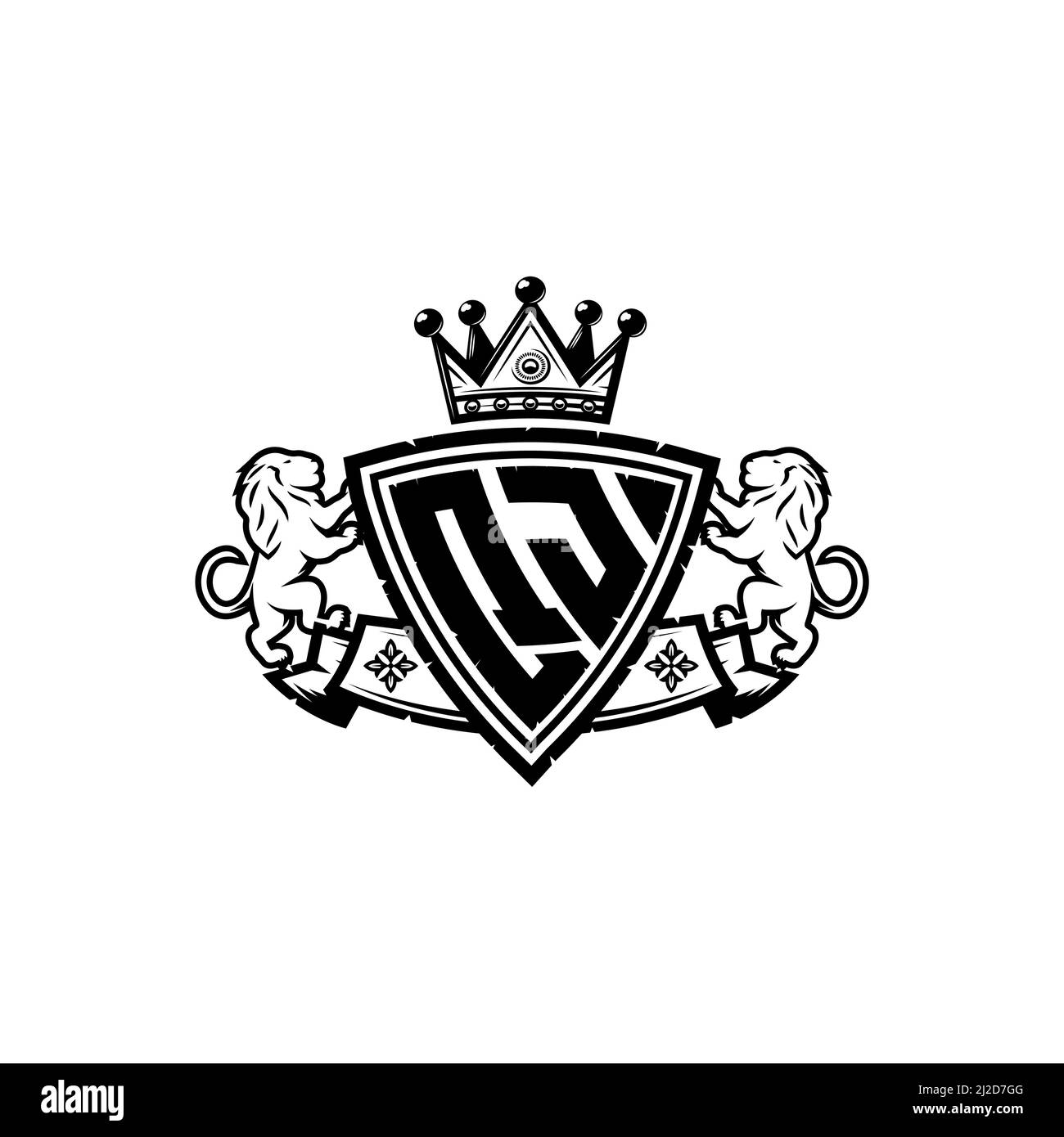LETTERA del logo QJ Monogram con semplice design a corona. Lussuoso monogramma, logo di lusso leone, Illustrazione Vettoriale