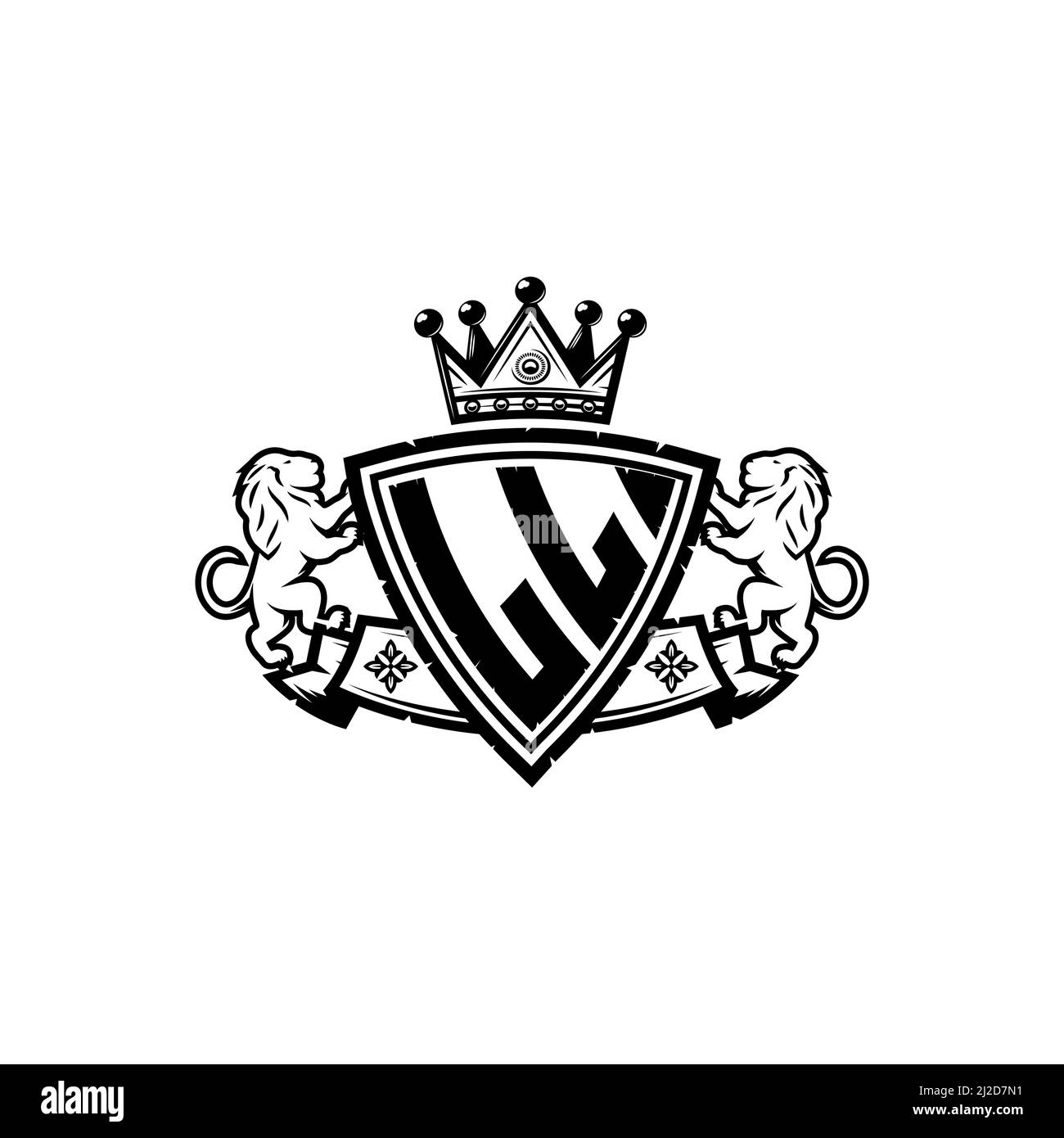 LETTERA con logo LL Monogram con semplice design a corona. Lussuoso monogramma, logo di lusso leone, Illustrazione Vettoriale