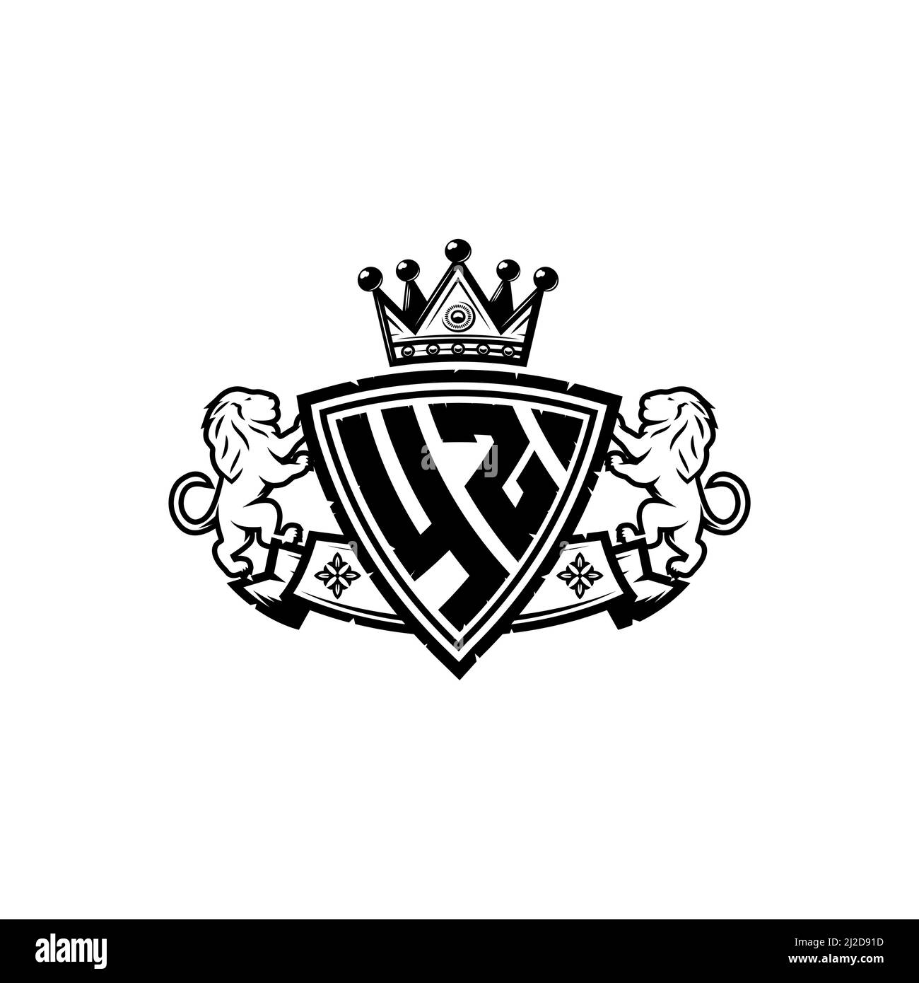 Lettera del logo YZ Monogram con semplice design a corona. Lussuoso monogramma, logo di lusso leone, Illustrazione Vettoriale