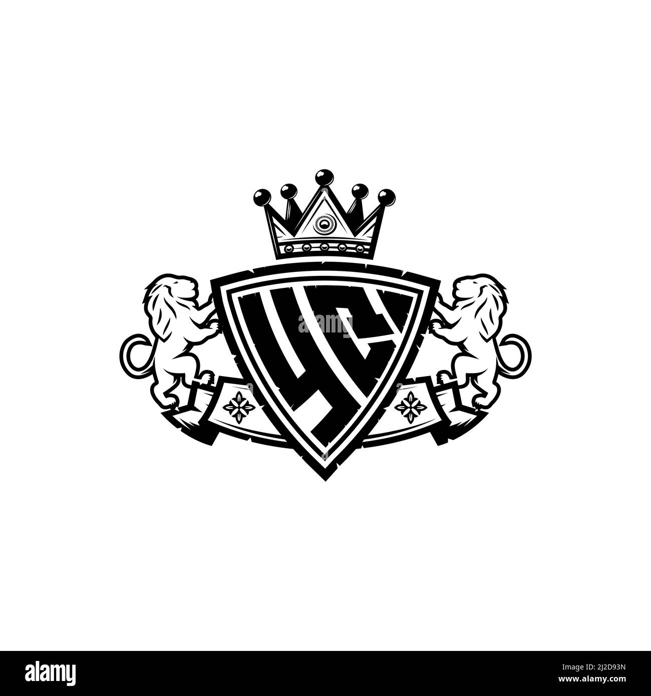Lettera del logo YQ Monogram con semplice design a corona. Lussuoso monogramma, logo di lusso leone, Illustrazione Vettoriale