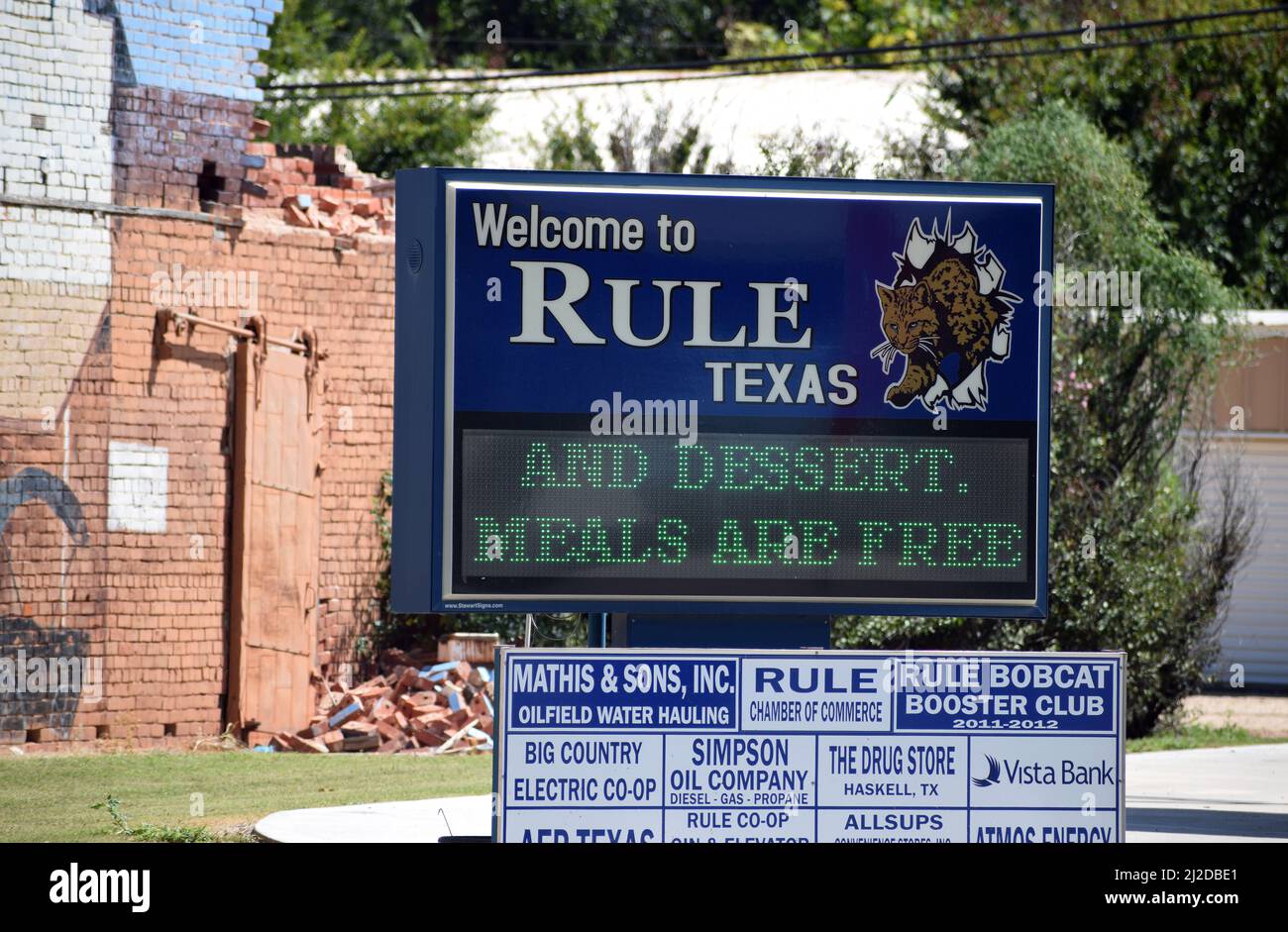 Benvenuto a Rule Texas segno in Rule Texas - Agosto 2021 Foto Stock